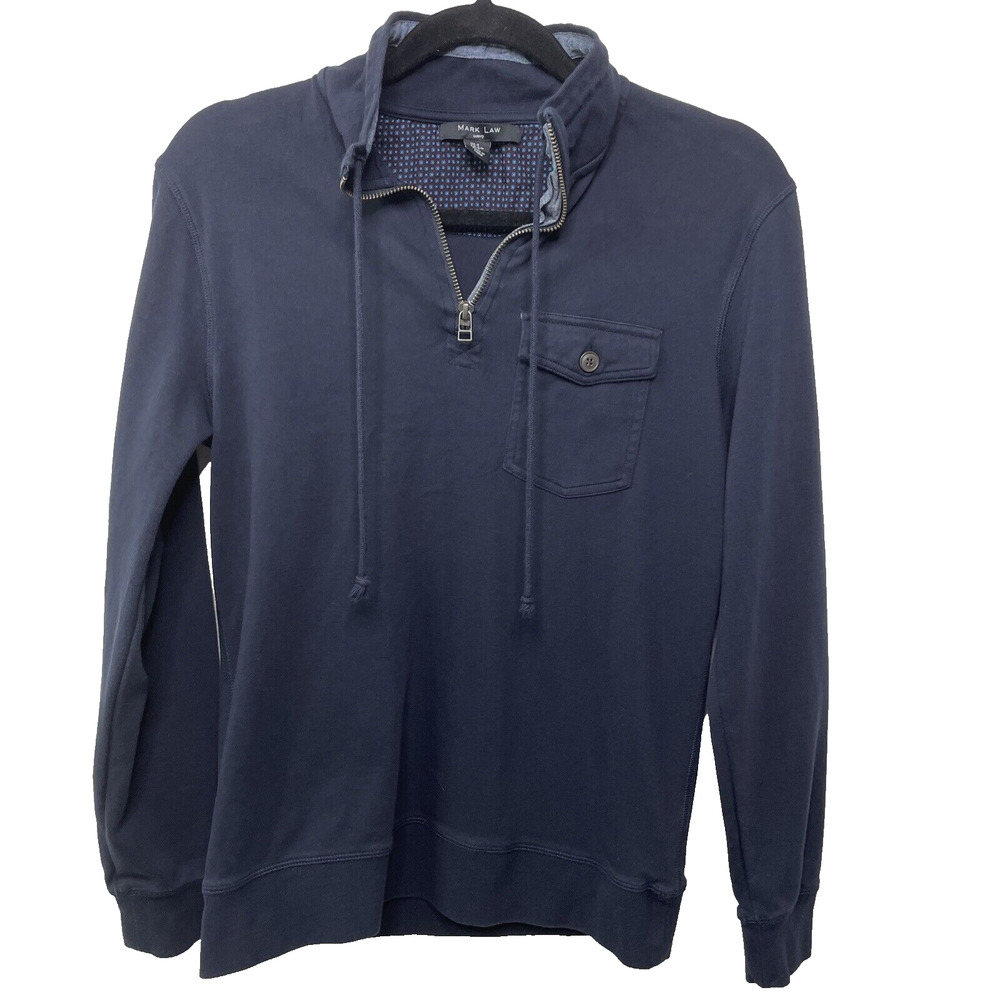 Mark Law Mens Navy Blue 1/4 Zip Sweater Sweatshirt Chest Pocket Preppy Classic S